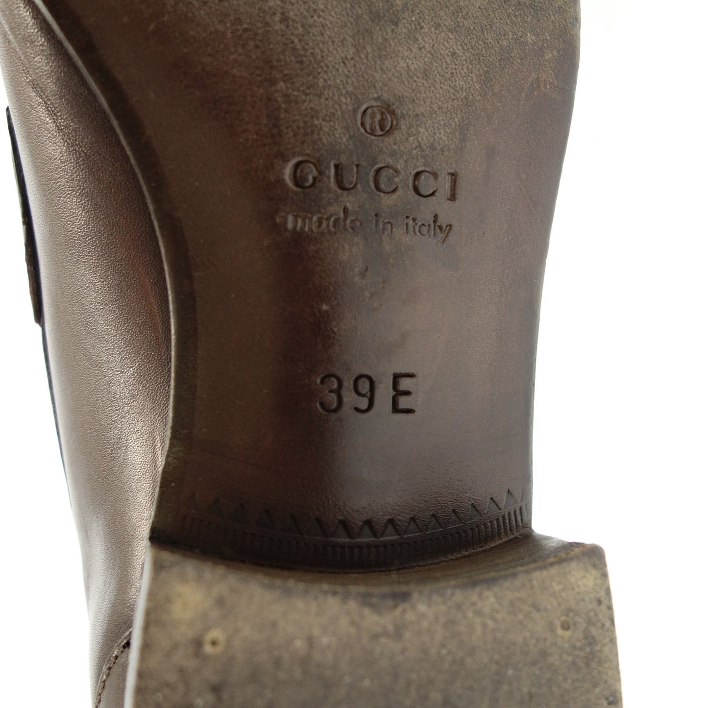 美品◆グッチ レザーローファー GG メンズ 39E ブラウン GUCCI【AFC3】
