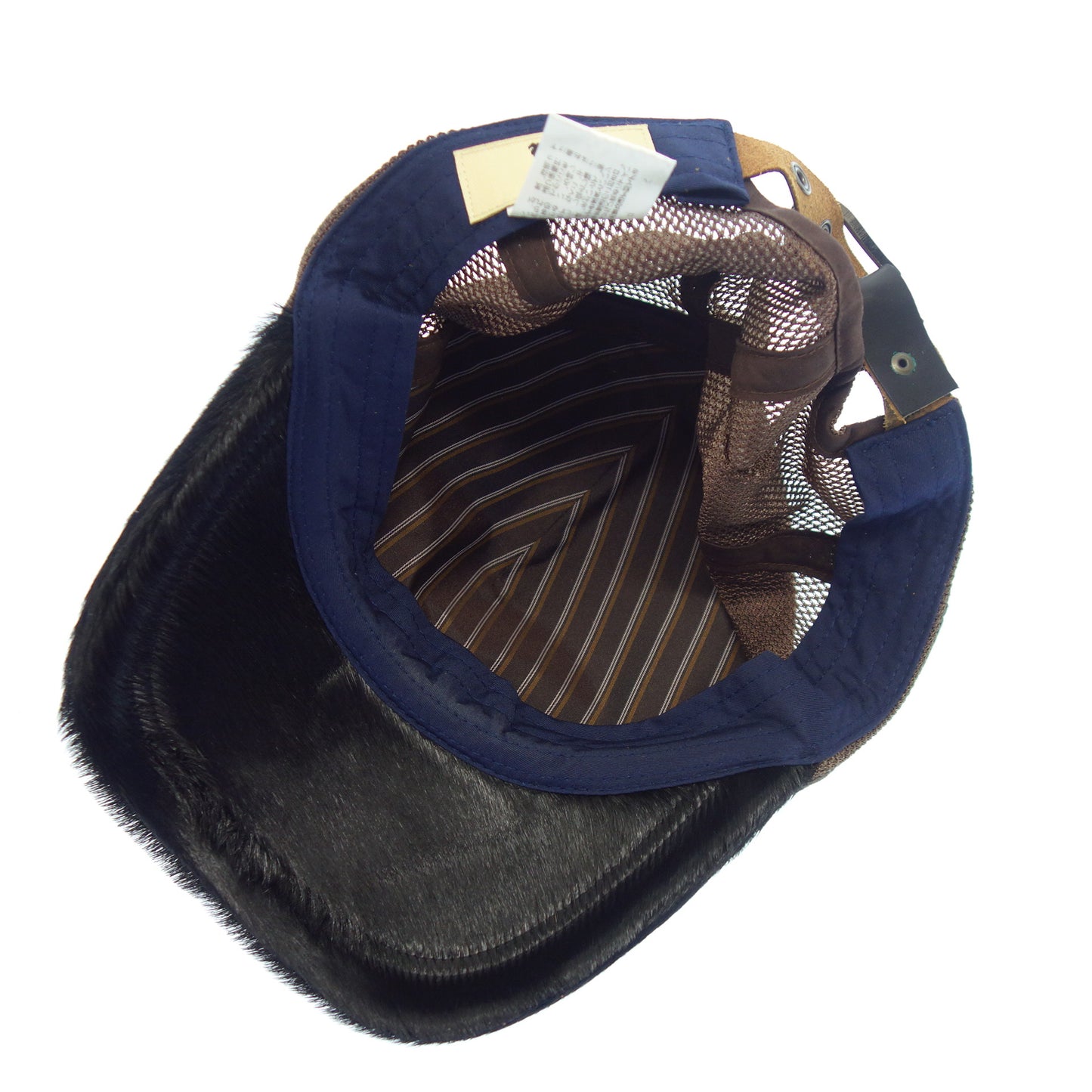 栗原 キャップ 帽子 牛革&メッシュコンビ 日本製 メンズ ブラック系 サイズ57~59cm【AFI20】【中古】