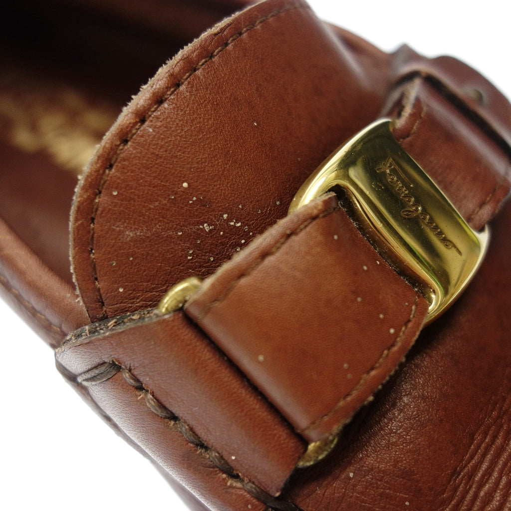 中古◆サルバトーレフェラガモ レザーシューズ ローファー ベルト 茶系 メンズ サイズ8.5 Salvatore Ferragamo【AFC48】