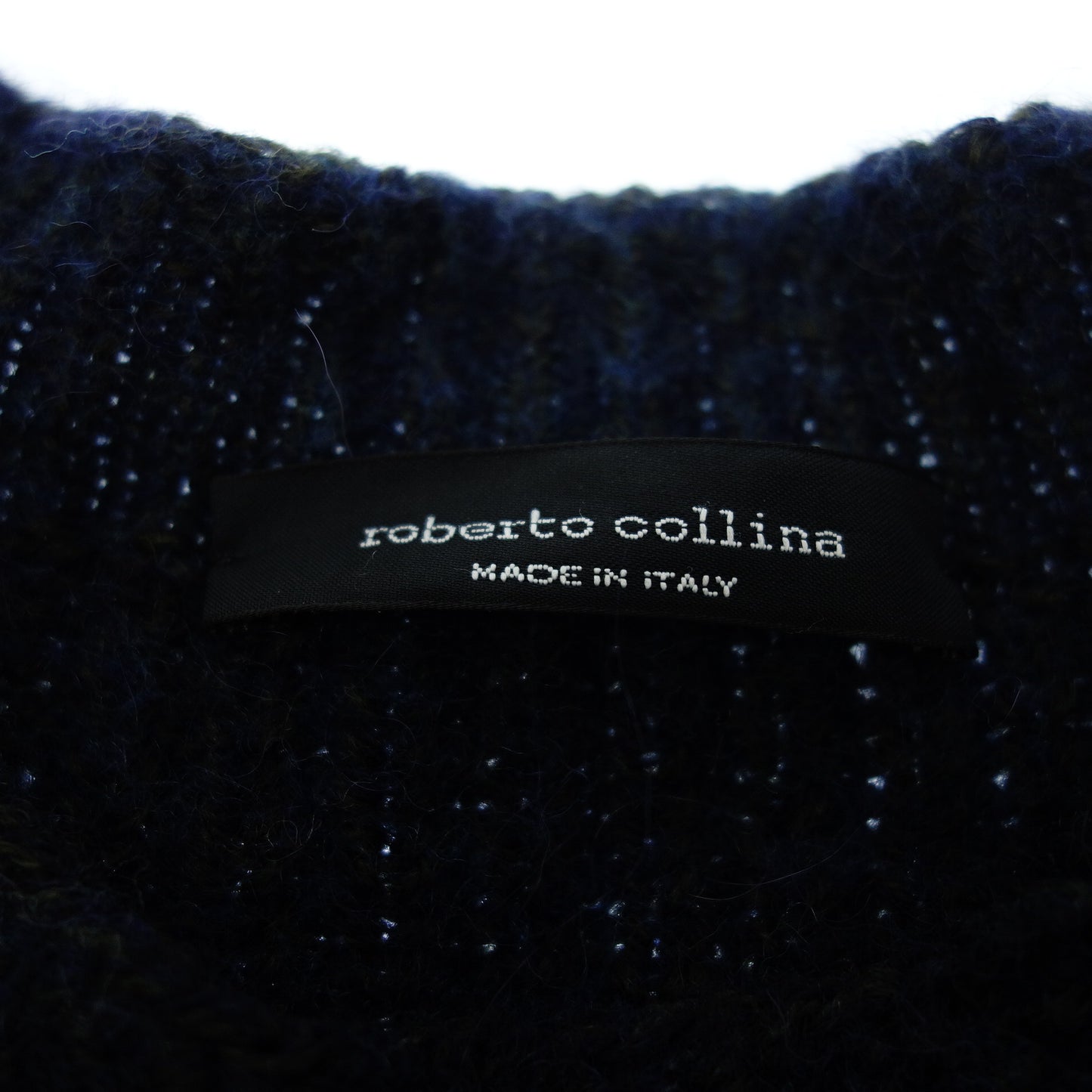 美品◆ロベルトコリーナ クルーネックニット ウール アルパカ ナイロン メンズ 46 ネイビー ROBERTO COLLINA【AFB11】