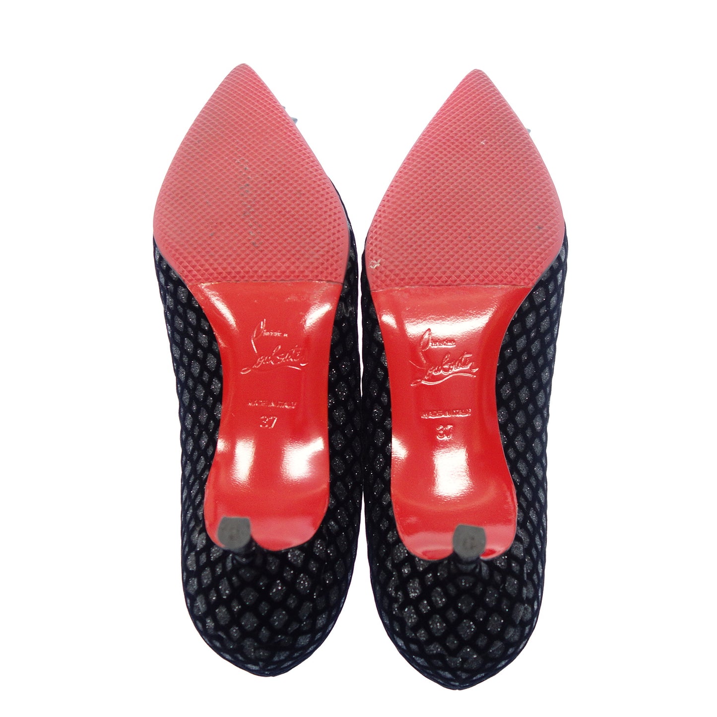 クリスチャンルブタン レザー×ファブリック パンプス スパイクスタッズ レディース ブラック 37 Christian Louboutin【AFC34】【中古】