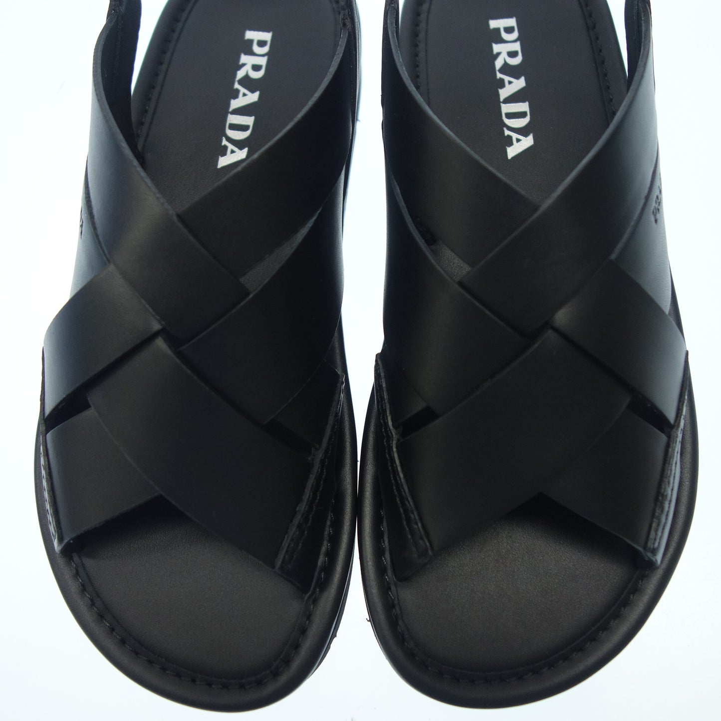 プラダ レザーサンダル シルバーバックル レディース 34.5 黒 PRADA【中古】