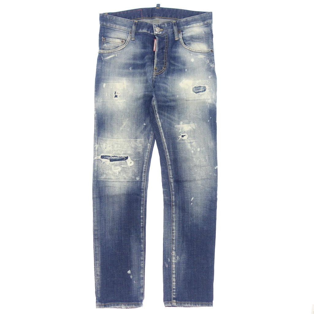 美品◆ディースクエアード デニムパンツ レッドパッチ ボタンフライ メンズ ブルー系 サイズ42 Dsquared2【AFB14】