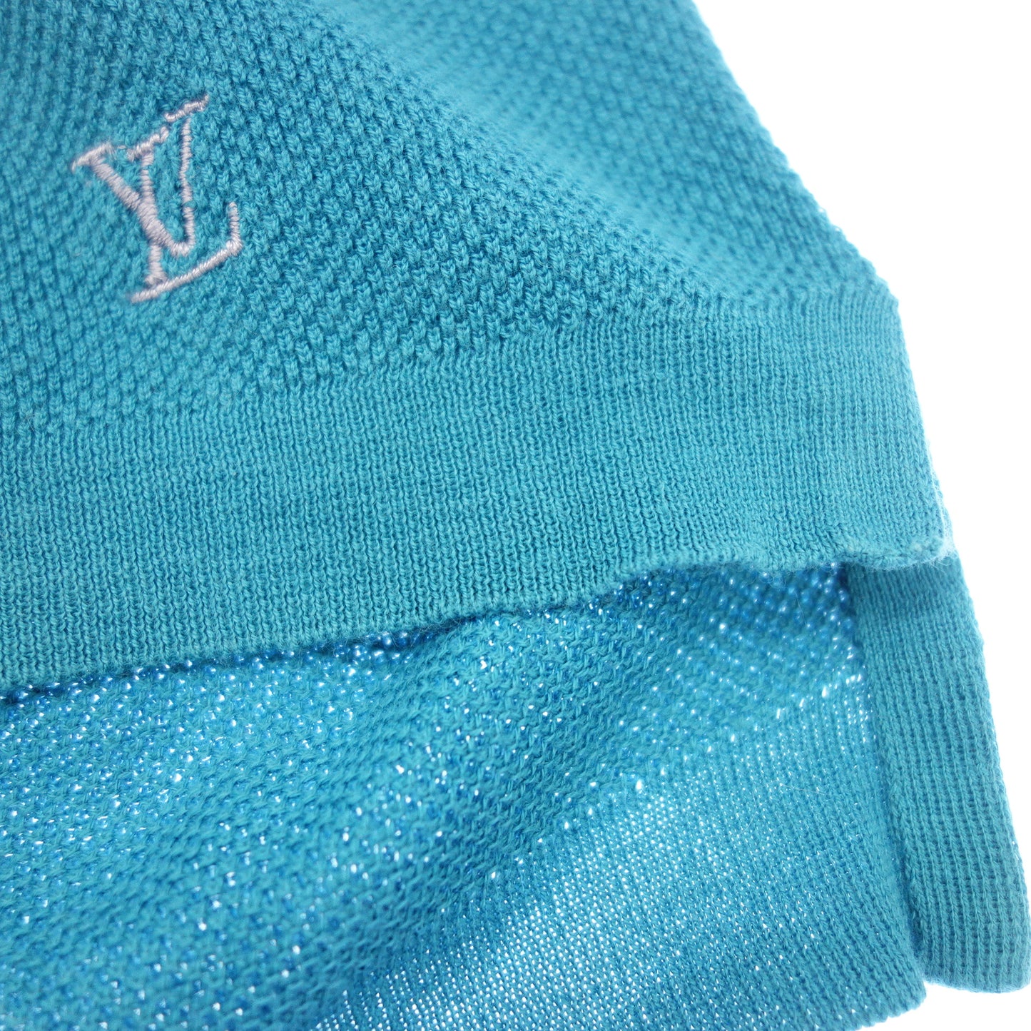ルイヴィトン ニットポロシャツ ロゴ刺繍 メンズ ブルー L LOUIS VUITTON【AFB22】【中古】