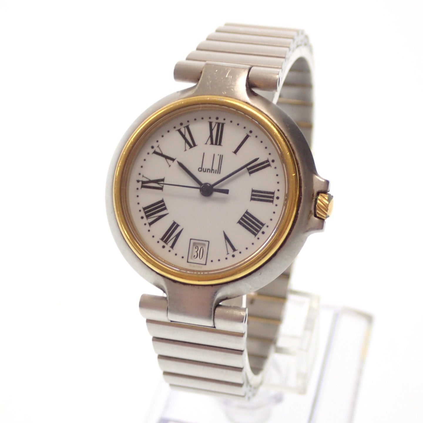 中古◆ダンヒル 腕時計 ミレニアム デイト クォーツ 文字盤白 シルバー dunhill【AFI18】