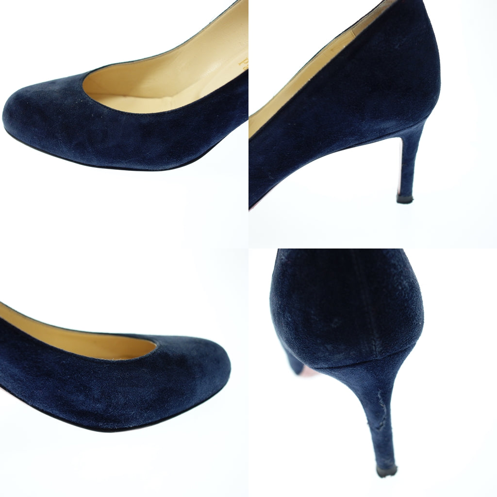 中古◆クリスチャンルブタン ヒールパンプス スエードレザー レディース 38 ネイビー Christian Louboutin【AFC41】