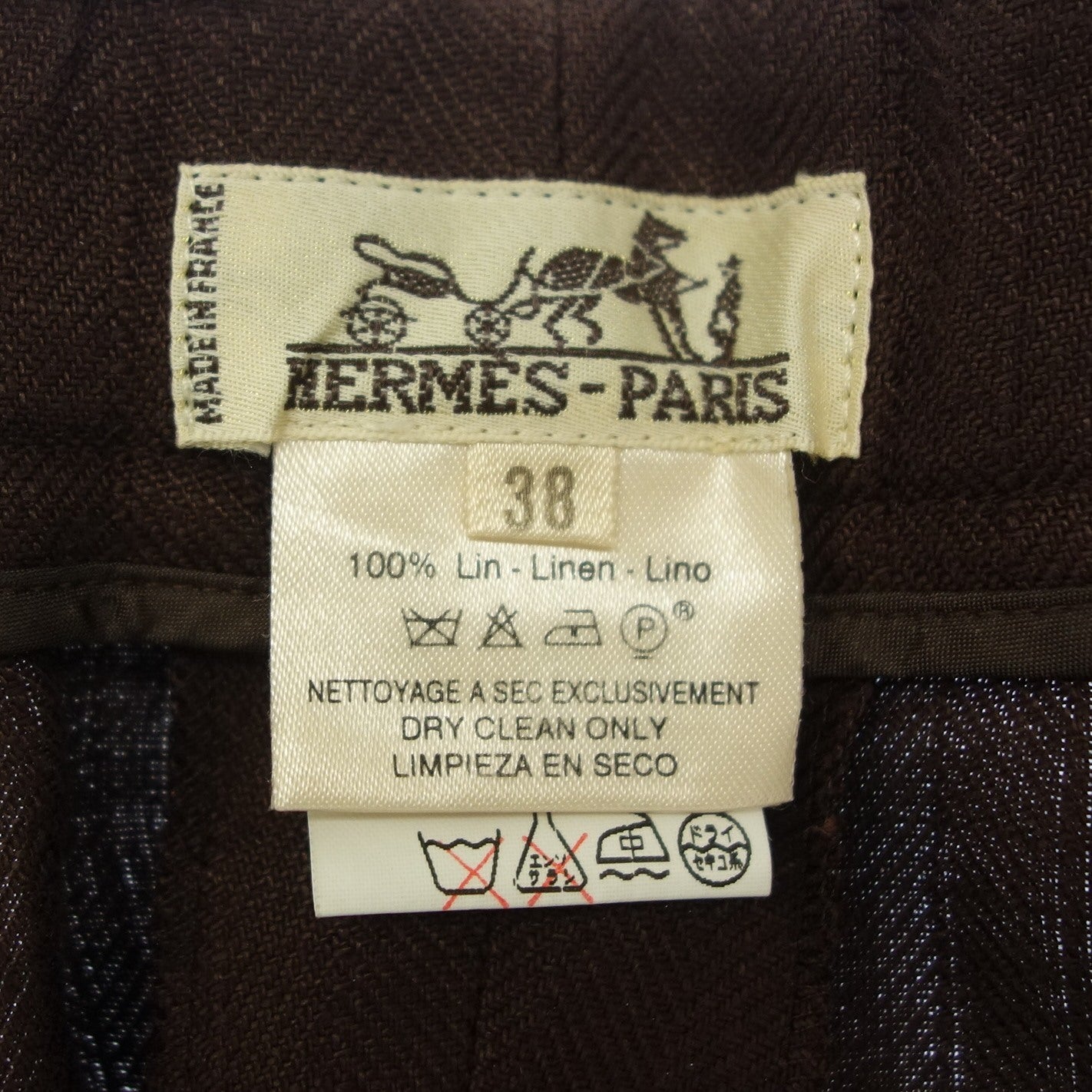 エルメス スラックスパンツ リネン レディース 38 茶系 HERMES【AFB17】【中古】