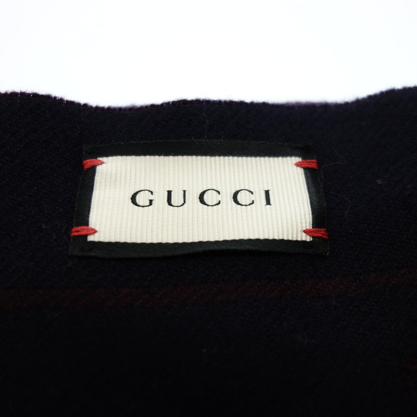 グッチ マフラー ビーデザイン 蜂 メンズ ネイビー/バーガンディ GUCCI【AFI11】【中古】