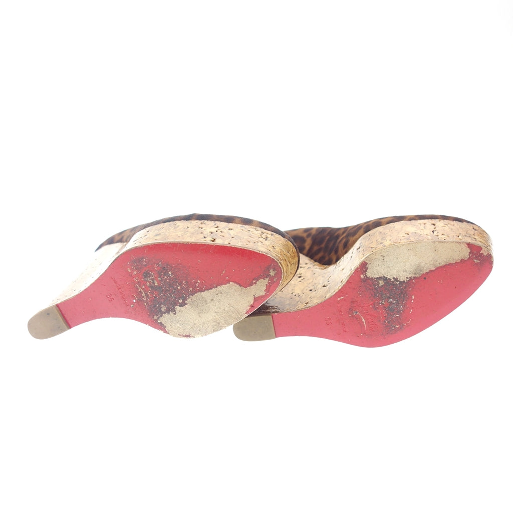 中古◆クリスチャンルブタン ハラコ レザー ウェッジソール パンプス レディース 35 茶系 Christian Louboutin【AFC6】