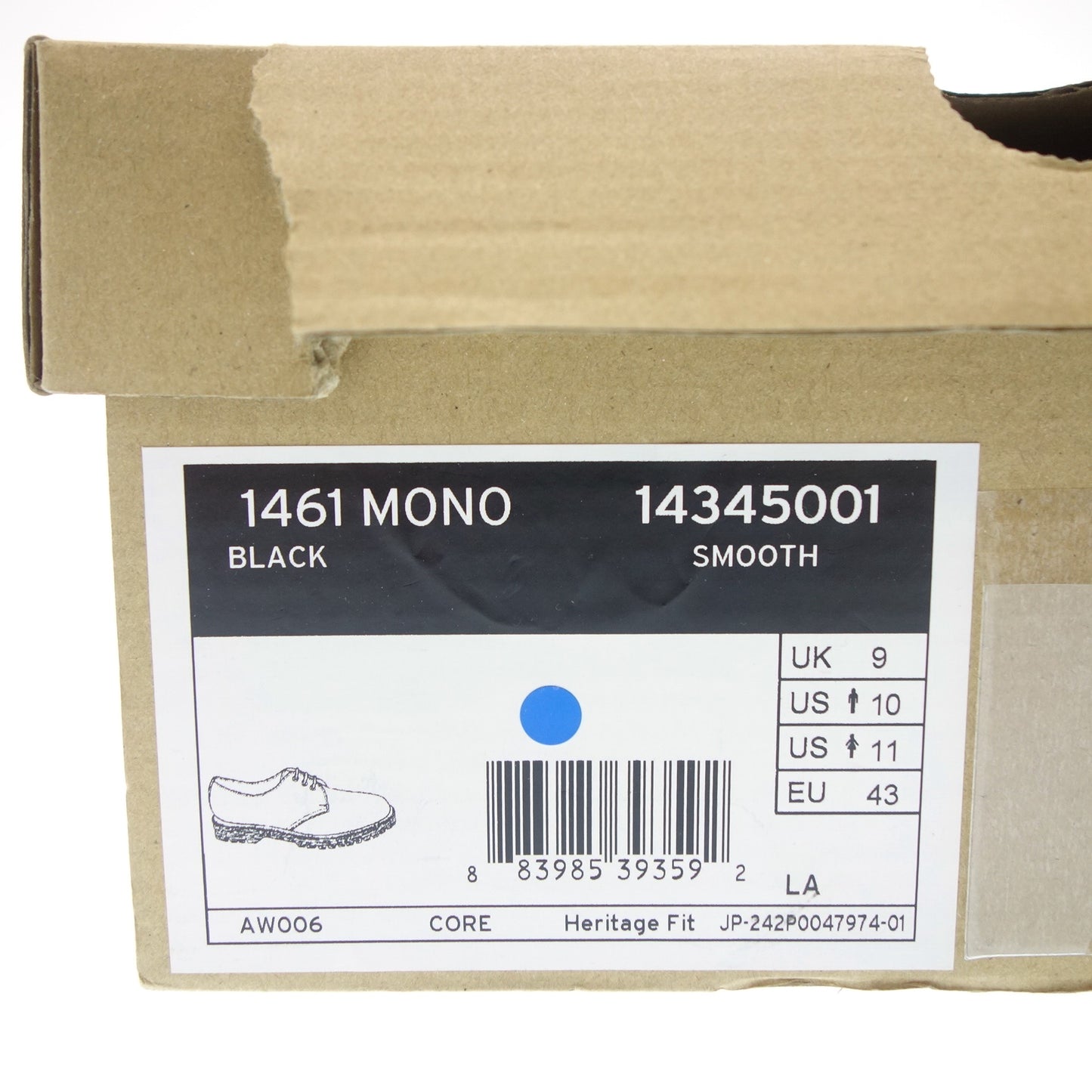 ドクターマーチン レザーシューズ プレーントゥ 3ホール 1461 MONO メンズ UK9 黒 箱付き Dr.Martens【AFD4】