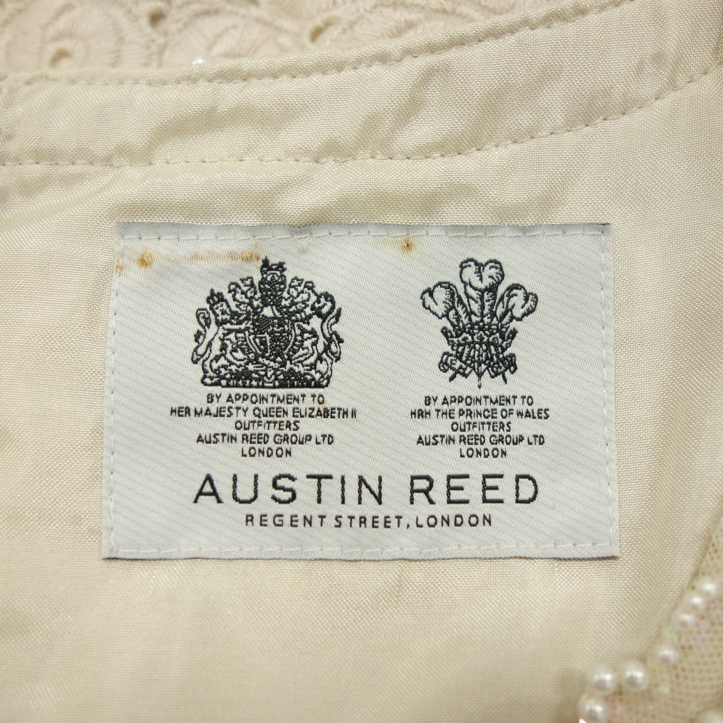 美品◆オースチンリード ワンピース 半袖 フレンチスリーブ ビジュー レディース ピンクベージュ サイズ38 AUSTIN REED【AFB47】