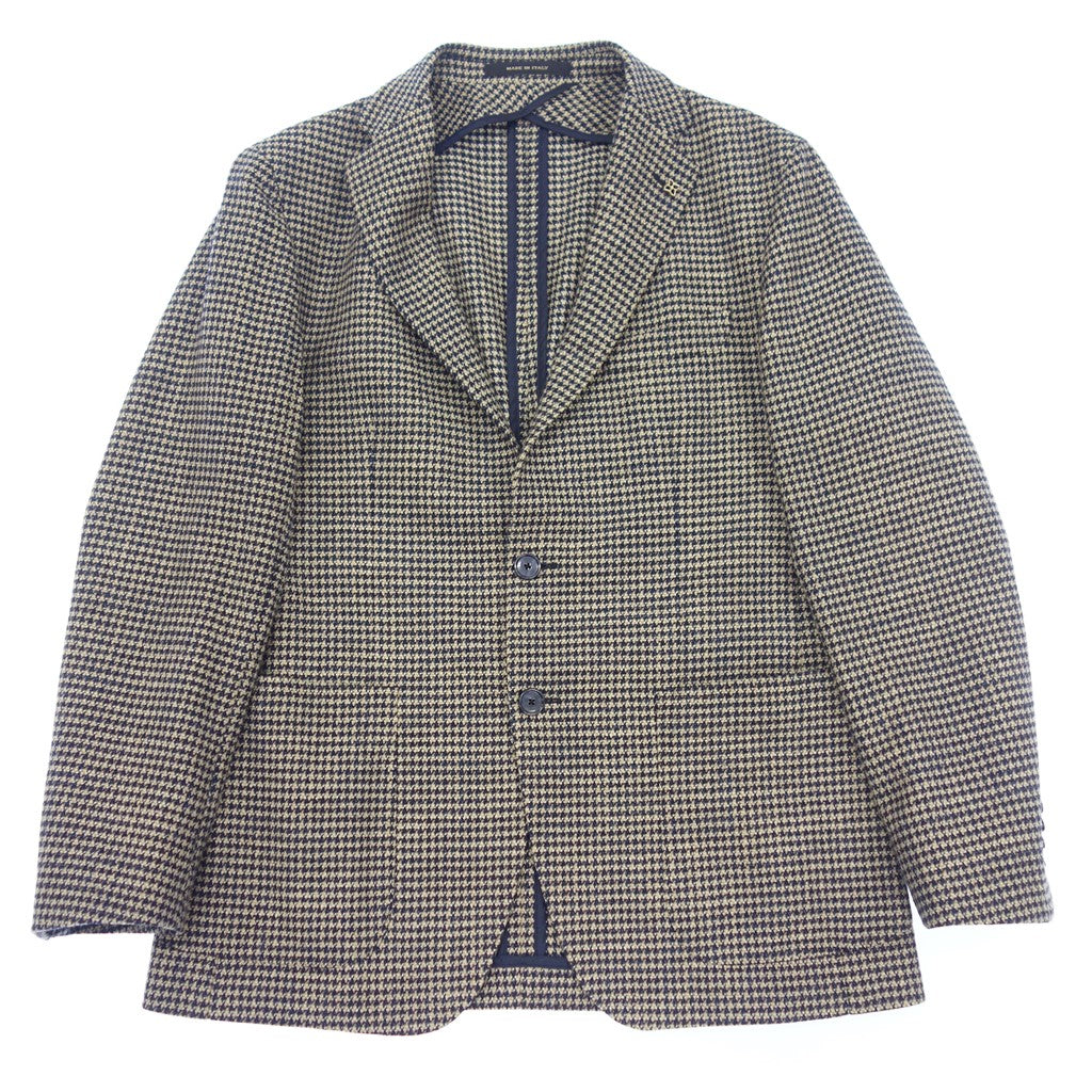 美品◆タリアトーレ ハウンドトゥース ジャケット モンテカルロ ウール×シルク メンズ サイズ48 グレー&ブルー系 TAGLIATORE【AFB5】