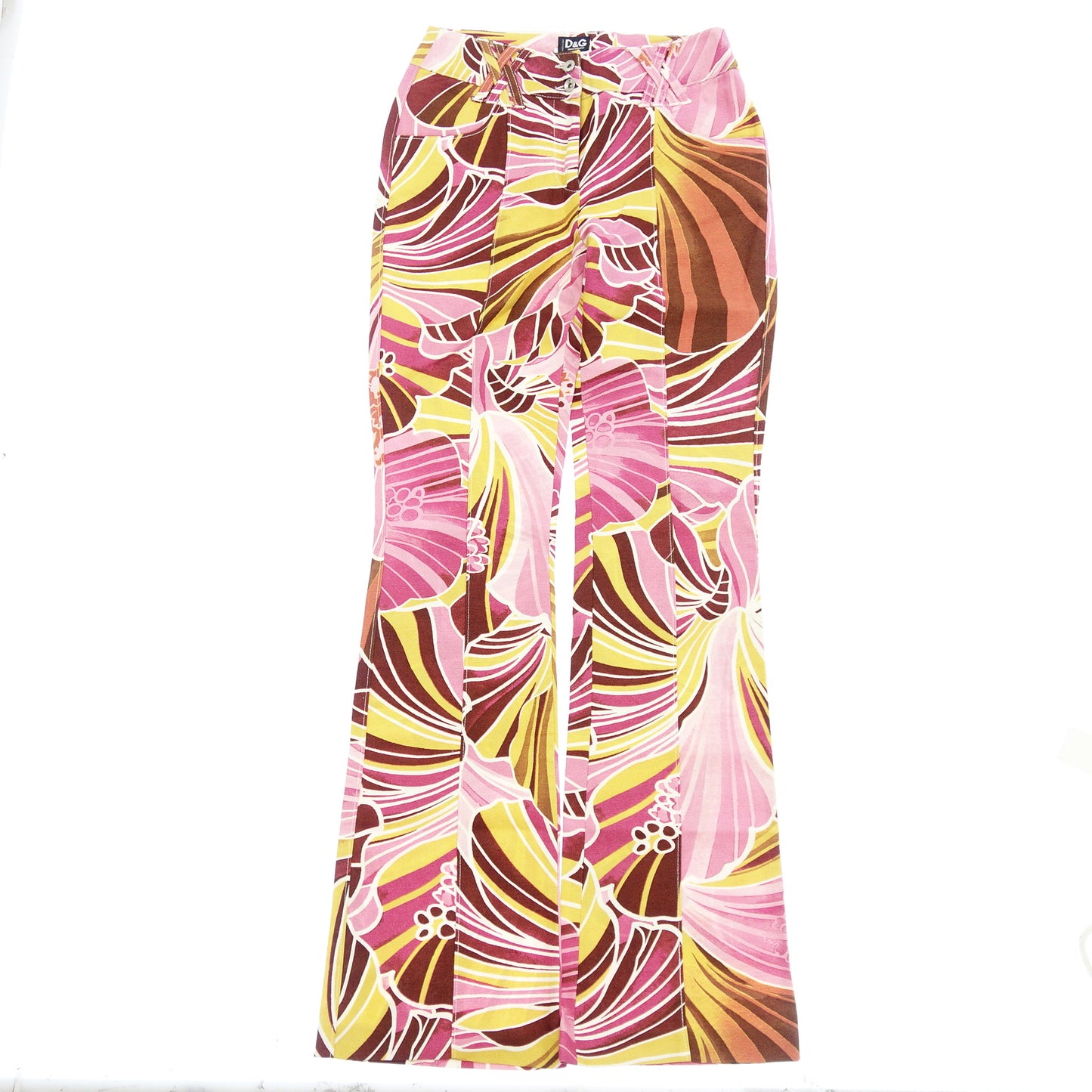 極美品◆ドルチェ&ガッバーナ フレアパンツ レディース ピンク サイズ38 花柄 DOLCE&GABBANA【AFB41】