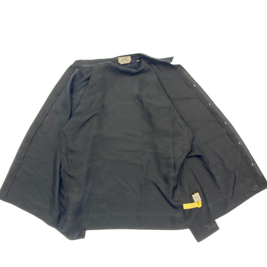 エルメス シャツ ロングスリーブ 総柄 シルク100% サイズ42 ブラック系 HERMES【AFB22】
