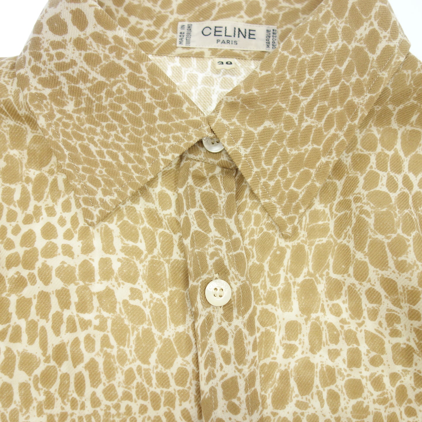 極美品◆セリーヌ 長袖シャツ ジラフ柄 シルク ベージュ系 サイズ38 レディース CELINE【AFB6】