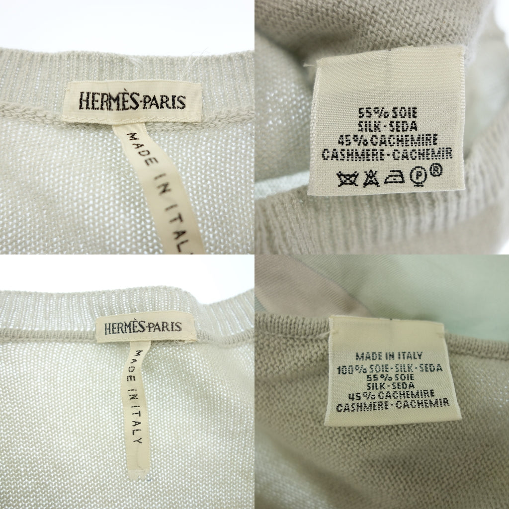 中古◆エルメス ニットアンサンブル カーディガン シルク マルジェラ期 レディース SM 水×グレー HERMES【AFB35】