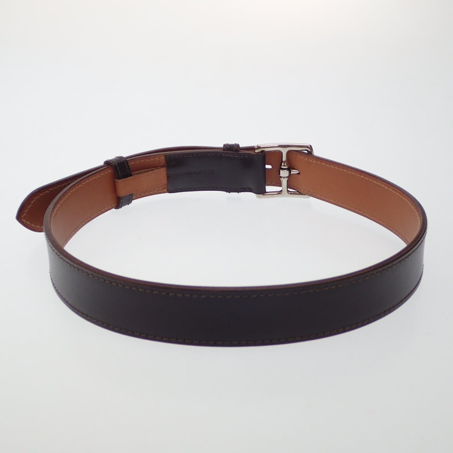 中古◆エルメス レザーベルト シルバー金具 エトリヴィエール □F刻 HERMES【AFI4】