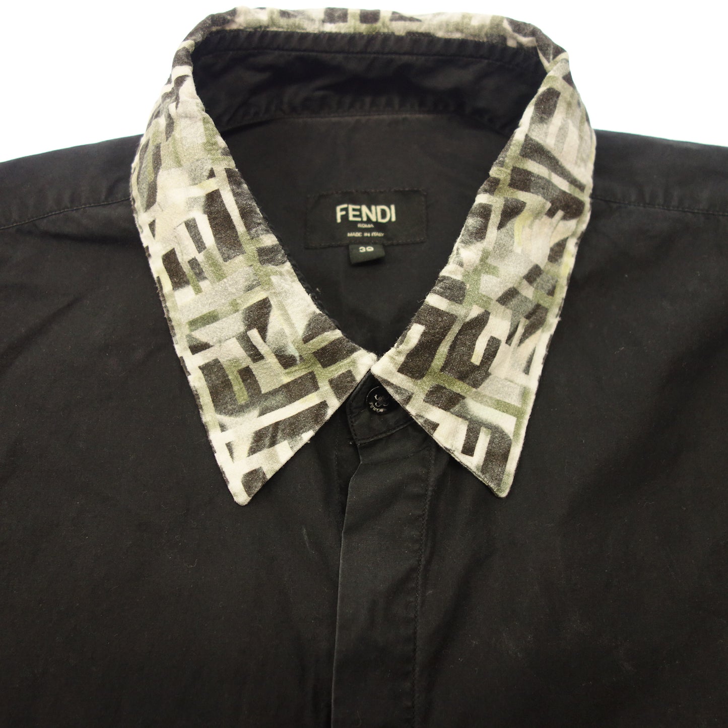 中古◆フェンディ 長袖シャツ クレリックカラー 黒系 サイズ39 メンズ FENDI【AFB4】