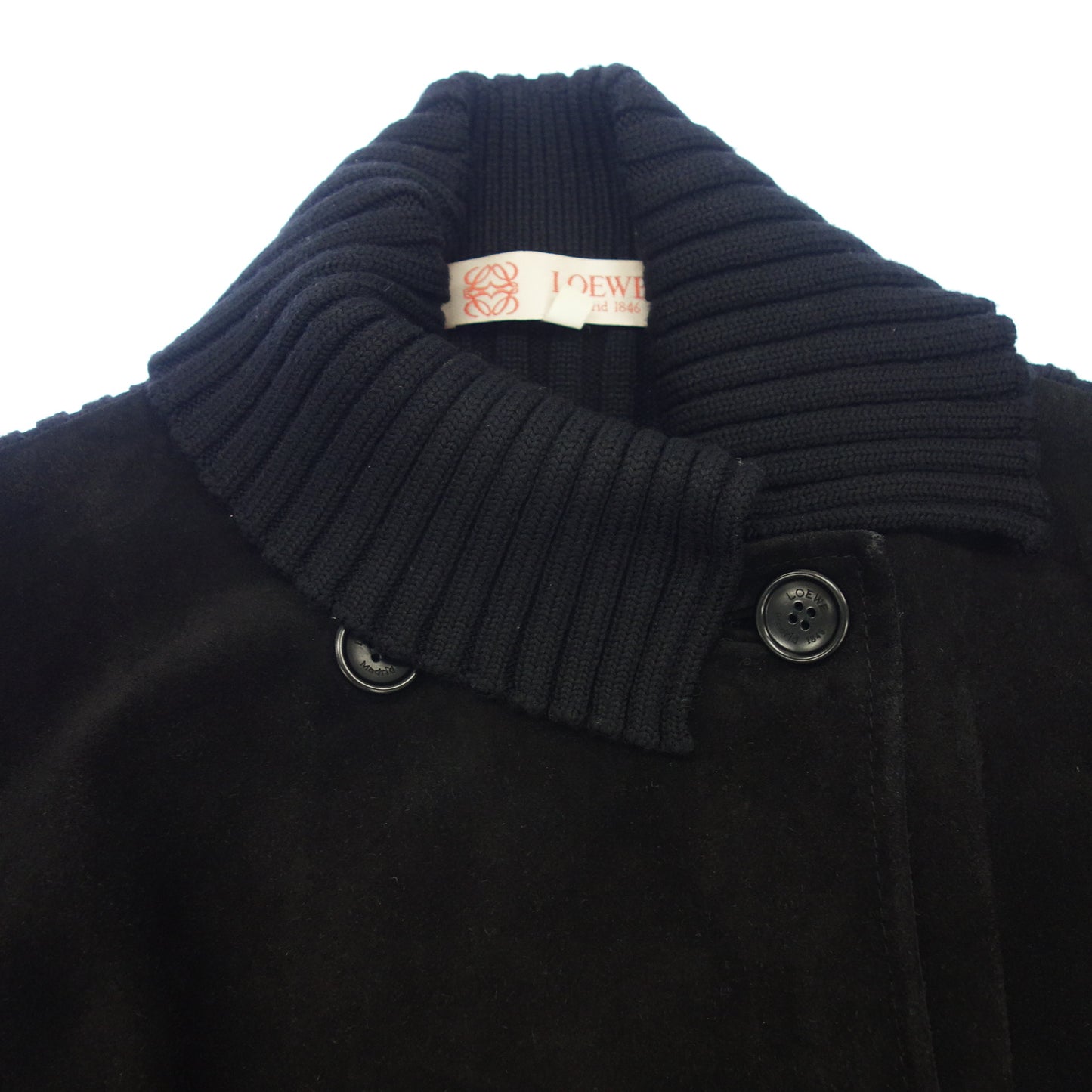 中古◆ロエベ レザージャケット ウール切替 スエード ベルト付き レディース ブラック サイズ40 LOEWE【AFG1】