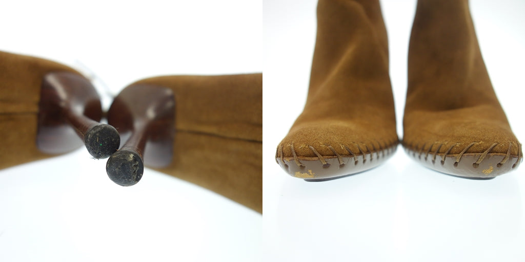 美品◆グッチ ヒールブーツ スエード レディース 37 茶 GUCCI【AFC40】