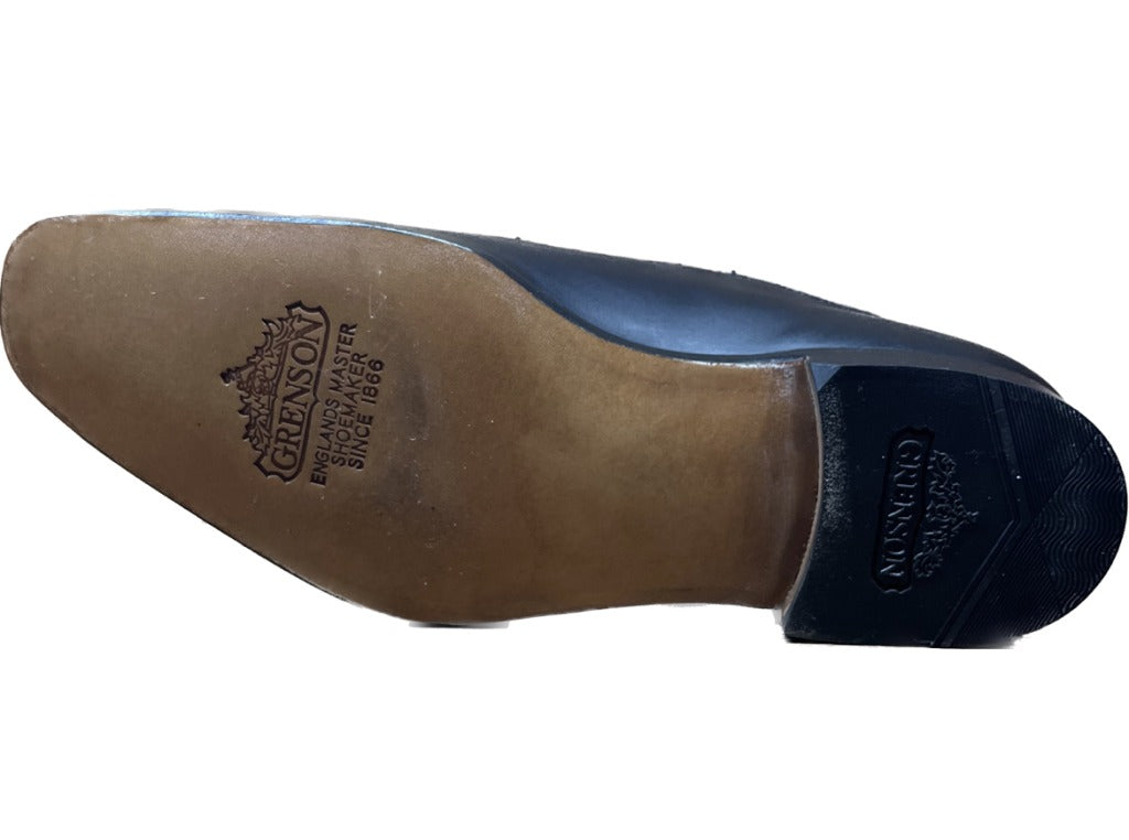 新品同様◆グレンソン レザーシューズ ローファー サイドエラスティック 33348 黒 UK7.5 footmaster GRENSON