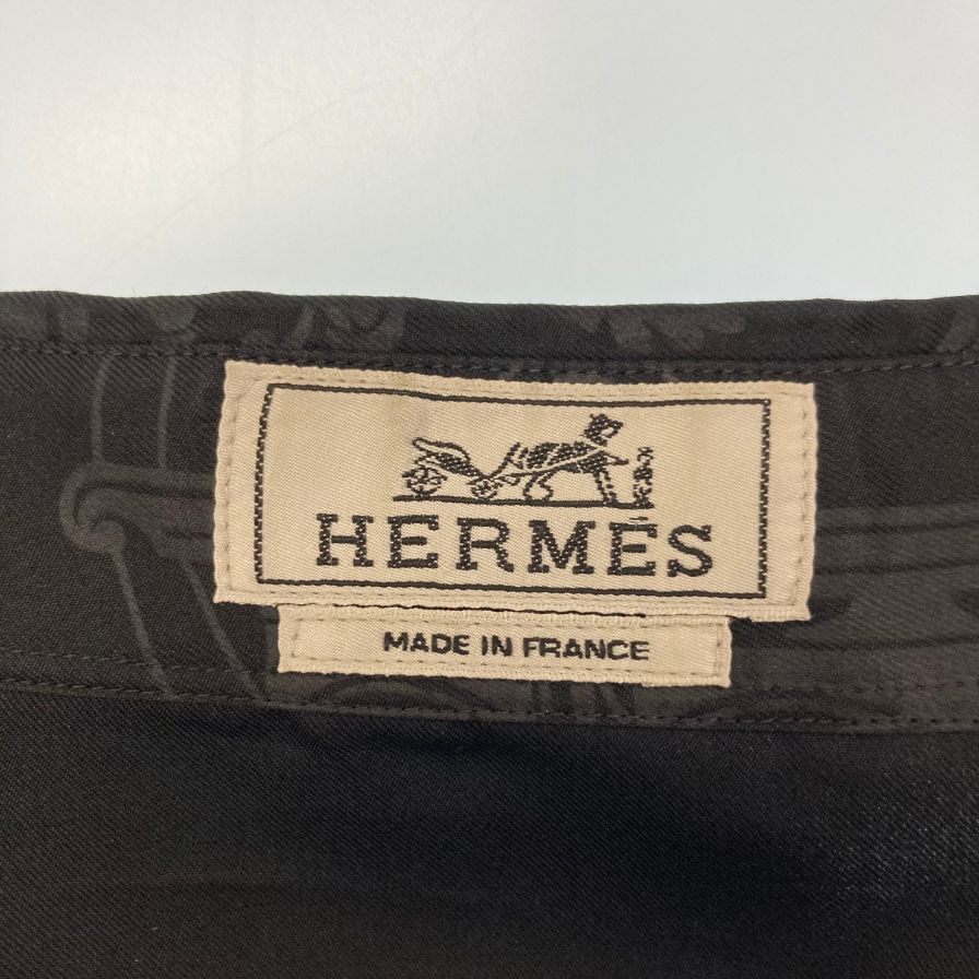 エルメス シャツ ロングスリーブ 総柄 シルク100% サイズ42 ブラック系 HERMES【AFB22】