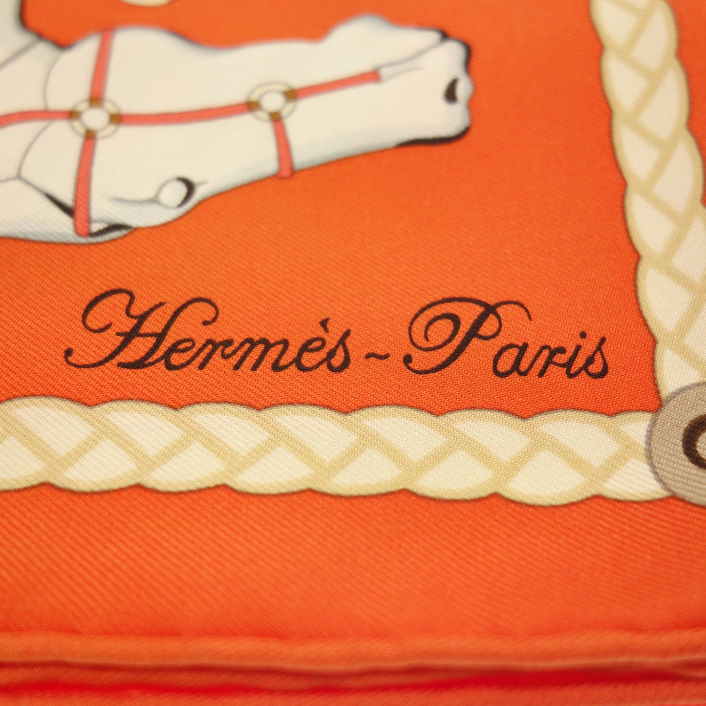 美品◆エルメス スカーフ カレ90 シルク Les cannes ステッキ オレンジ系 HERMES【AFI20】