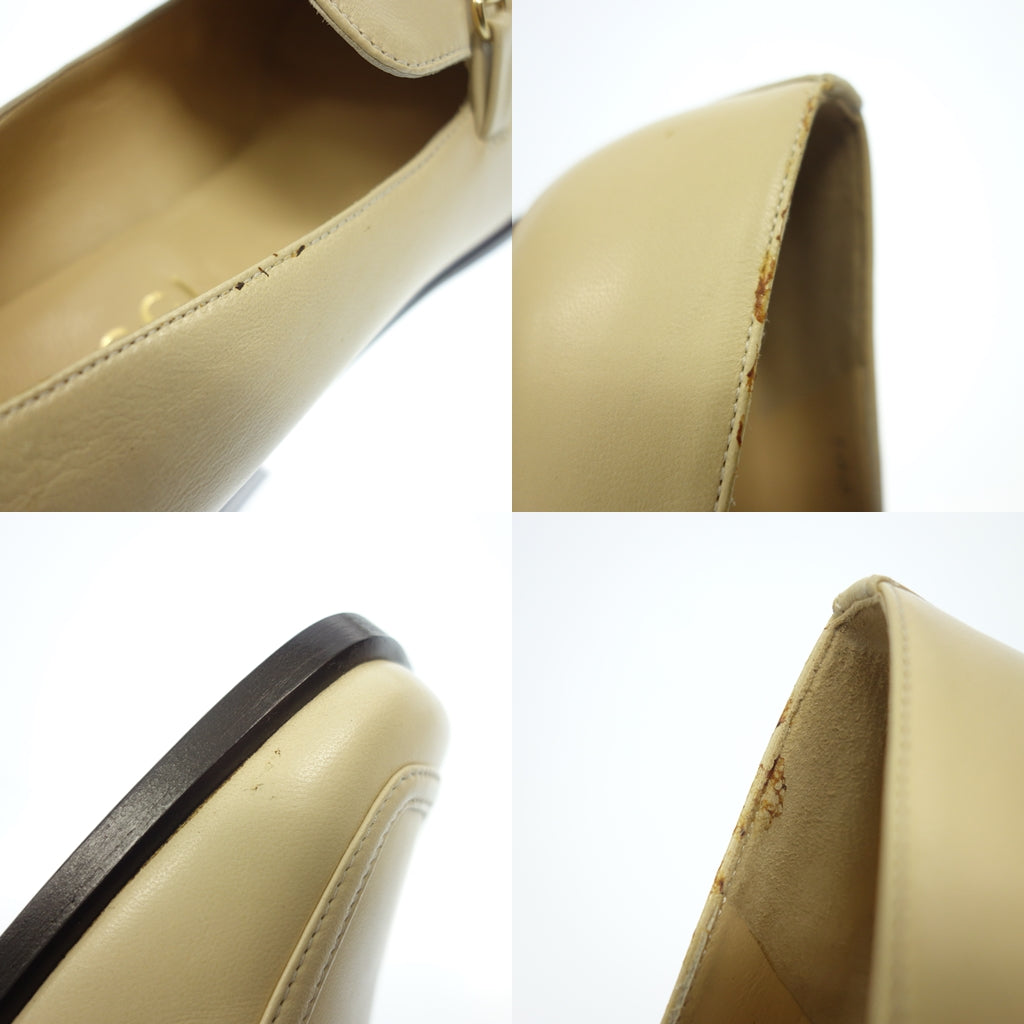 美品◆グッチ レザーローファー エナメル ベージュ ゴールド金具 サイズ37.5 レディース GUCCI【AFD8】