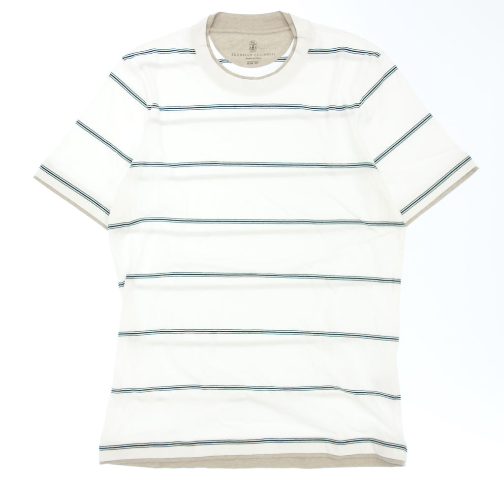 美品◆ブルネロクチネリ Tシャツ スリムフィット ストライプ メンズ サイズS ホワイト系 BRUNELLO CUCINELLI【AFB2】