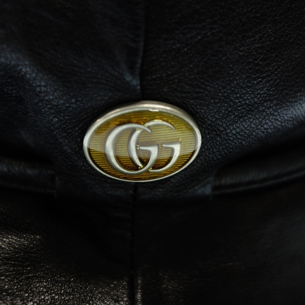 中古◆グッチ レザー バゲットハット GGプレート サイズL ブラック系 GUCCI【AFB42】
