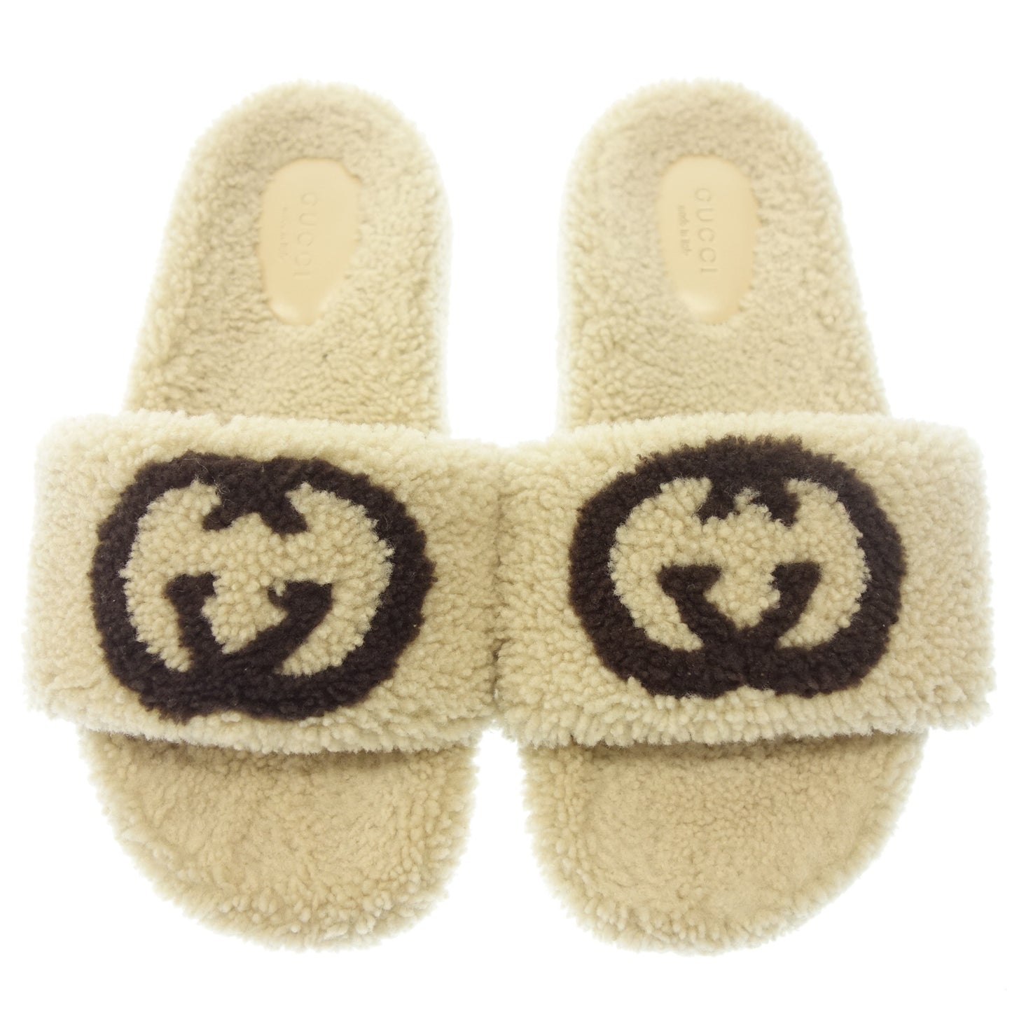 美品◆グッチ ボアスライドサンダル GG インターロッキング 646225 レディース ベージュ サイズ39 GUCCI【AFC51】
