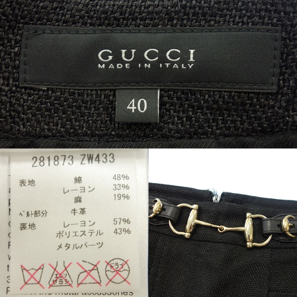中古◆グッチ ミニスカート 281873 ビットデザイン リネン混 レディース 40 黒 GUCCI【AFB45】