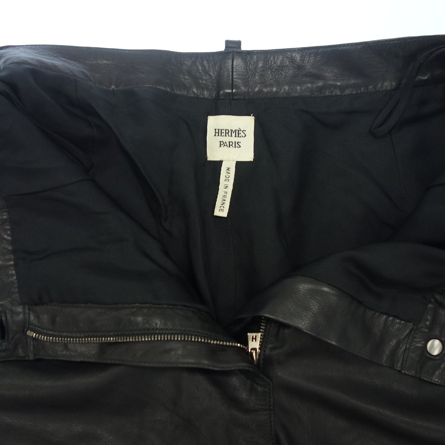 美品◆エルメス レザーパンツ ショートパンツ セリエボタン カーフスキン レディース ブラック サイズ36 HERMES【AFG1】