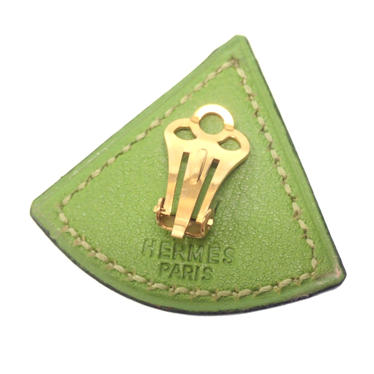 エルメス イヤリング トライアングル レザー 黄緑 HERMES【AFI13】【中古】