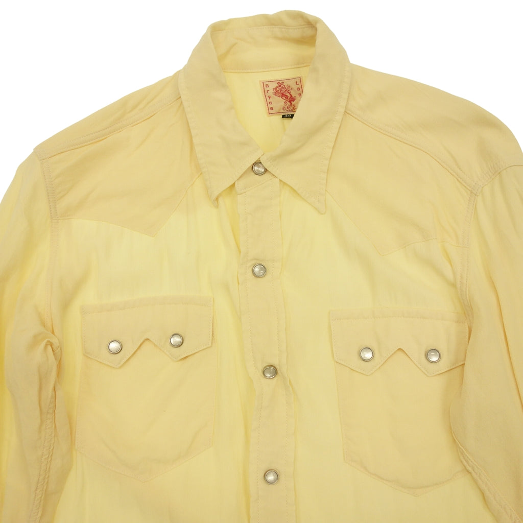 美品◆ブライスランズ シャツ ウエスタン レーヨン100% メンズ バターミルク 黄色系 40 Bryceland's【AFB3】