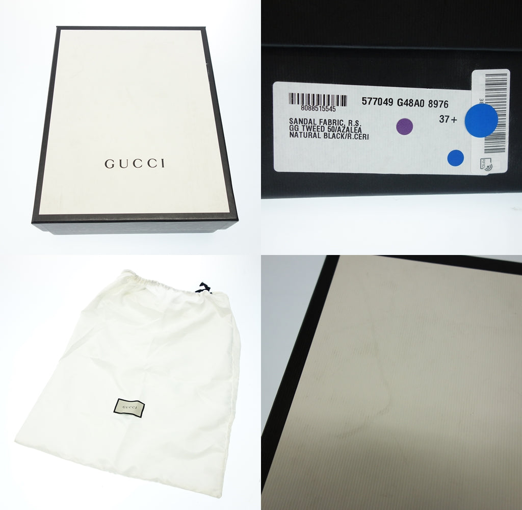 美品◆グッチ ツイードサンダル 厚底 サイズ37.5 577049 レディース ボルドー×ホワイト系 サイズ37.5 GUCCI【AFD9】