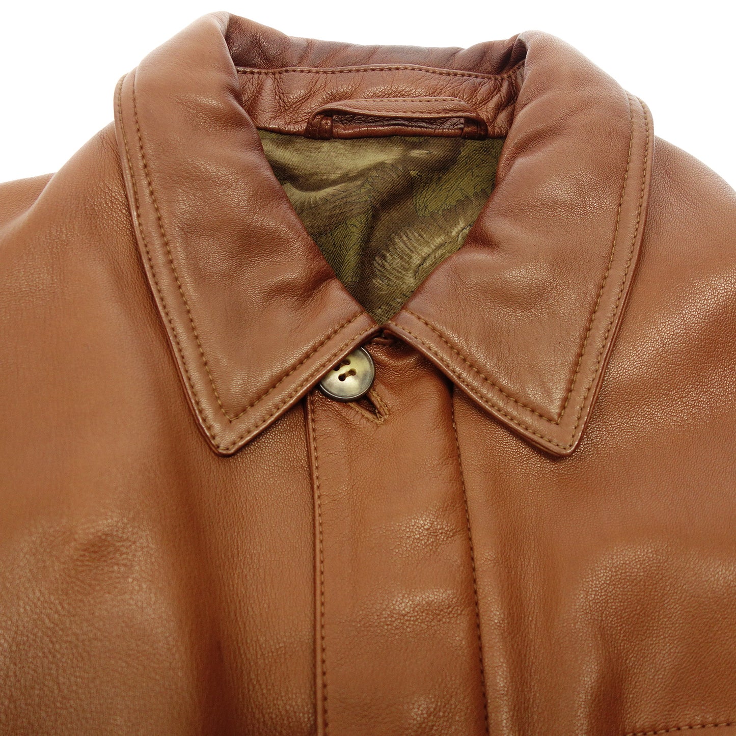 中古◆ロエベ レザージャケット ジップアップ アナグラム 裏地総柄 50 メンズ 茶 LOEWE【AFG1】
