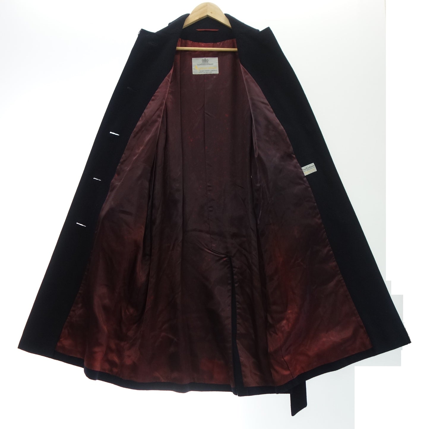 美品◆アクアスキュータム ステンカラーコート ベルテッド ピュアカシミヤ レディース ブラック Aquascutum【AFA18】
