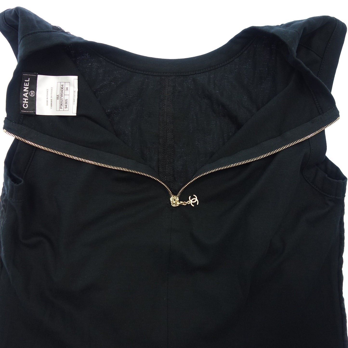 シャネル ノースリーブ カットソー トップス 09A クローバー シルク レディース 34 黒 CHANEL【AFB22】【中古】