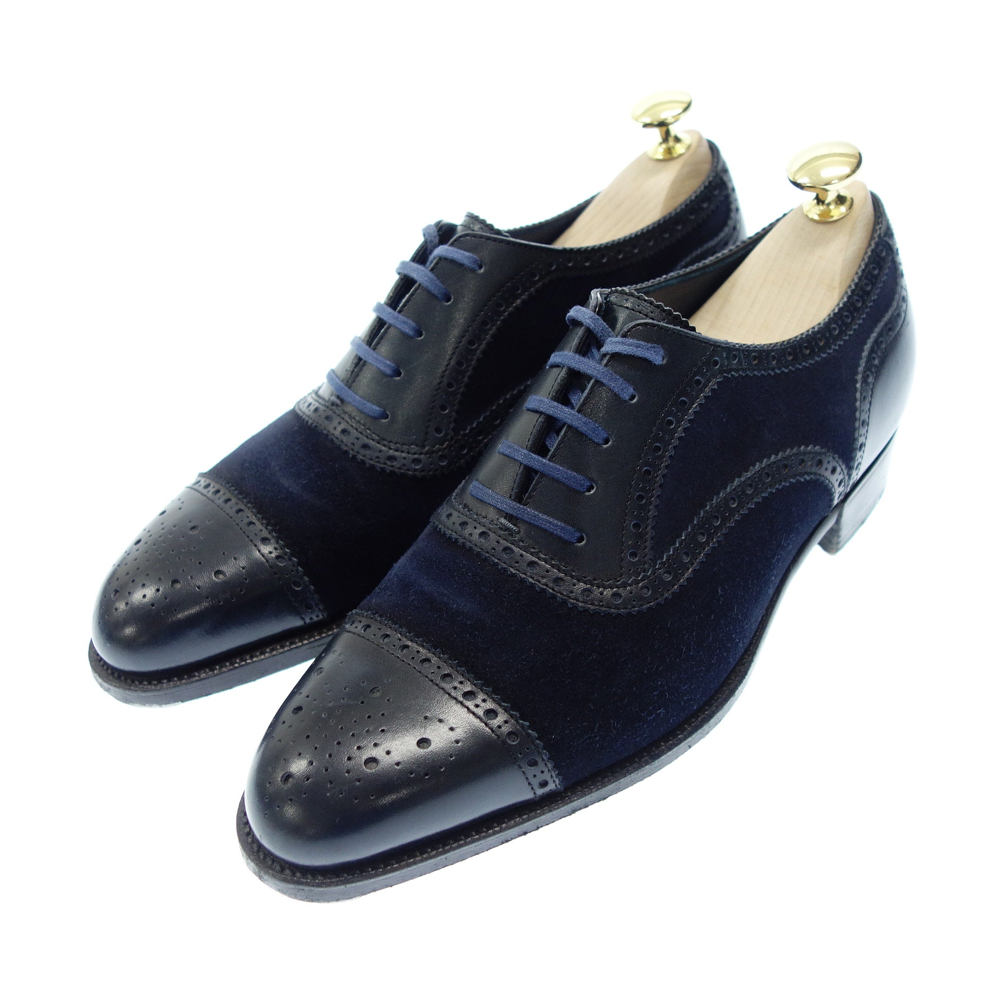 Corno blu bespoke straight tip inner feather shoes leather & suede  combination men's navy blue x black Corno blu [AFC51] [Used]