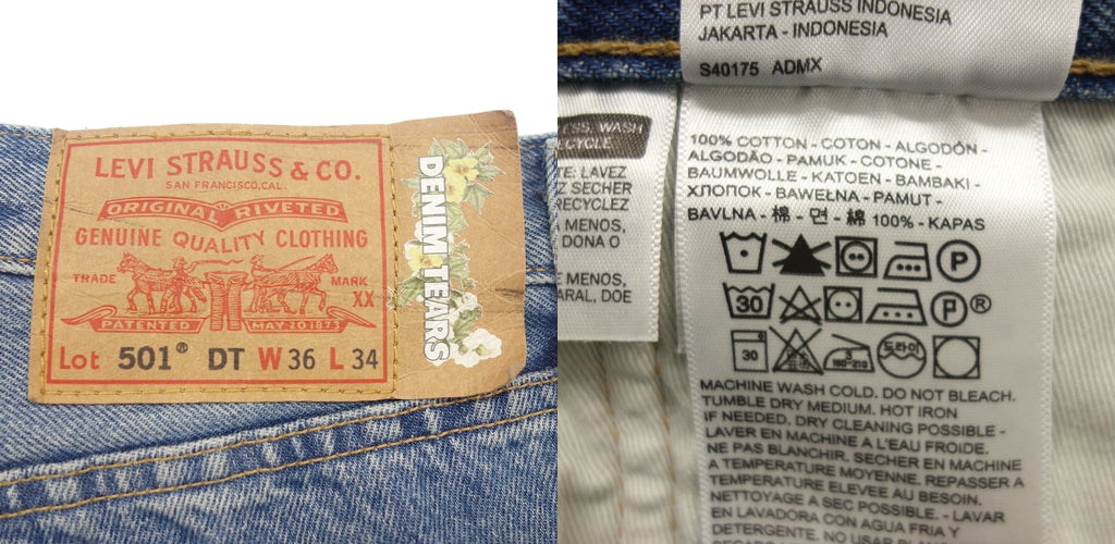 中古◆デニムティアーズ×リーバイス デニムパンツ 501DT ライトウォッシュ フラワー刺繍 メンズ ブルー サイズ36 PC9-A1592-0001 DENIM TEARS × LEVI'S【AFB45】