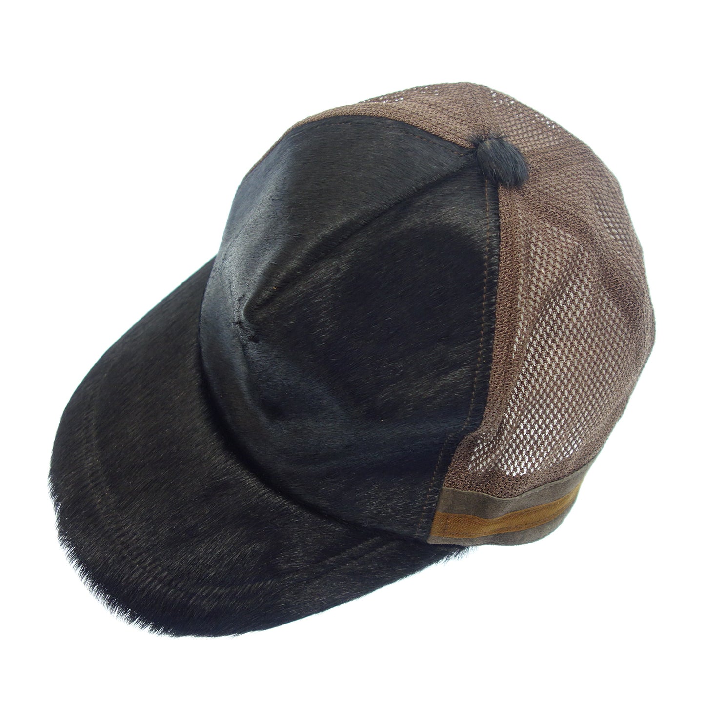 栗原 キャップ 帽子 牛革&メッシュコンビ 日本製 メンズ ブラック系 サイズ57~59cm【AFI20】【中古】