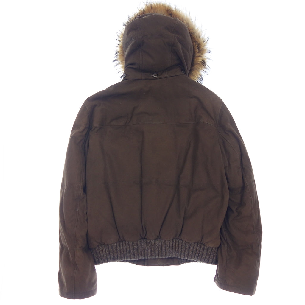 極美品◆エルメネジルド ゼニア ダウンジャケット ヌバックレザー メンズ サイズ56 ブラウン系 Ermenegildo Zegna【AFA24】