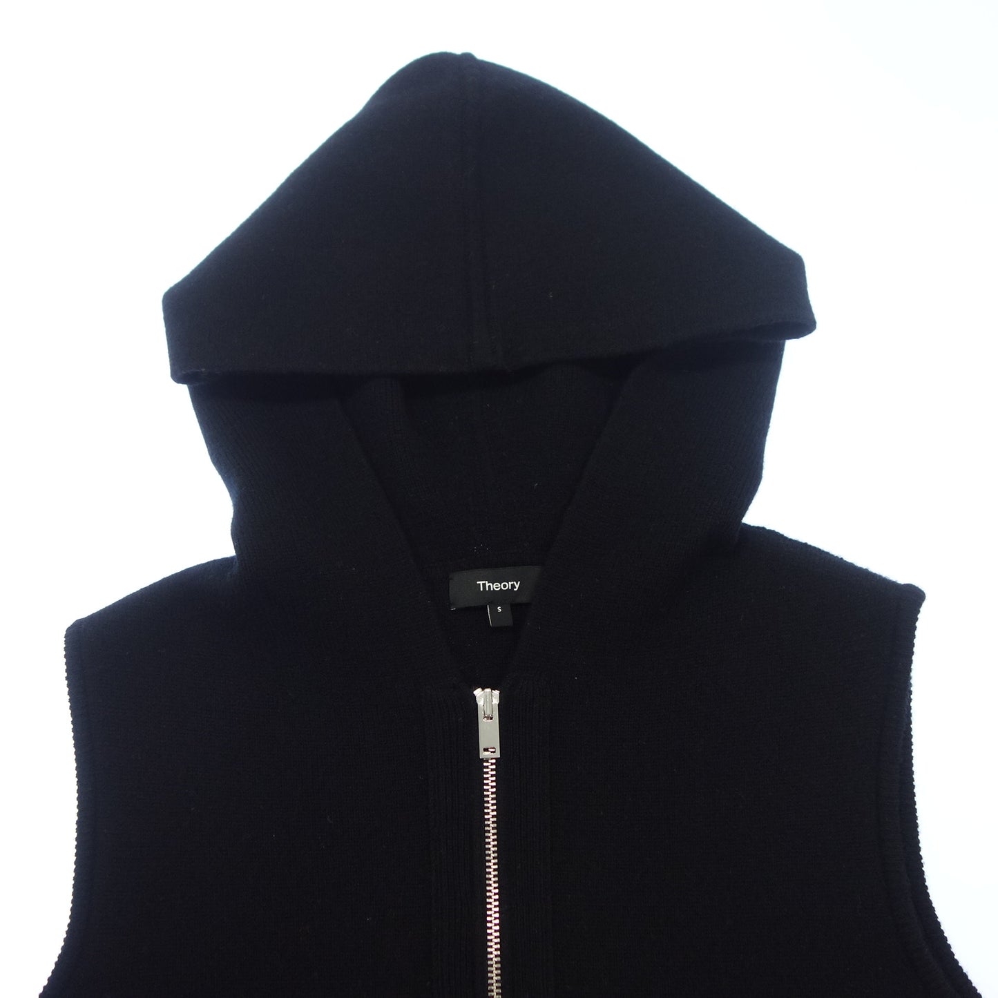 美品◆セオリー ベスト ニット フード付き ジップ カシミヤ混 レディース ブラック系 サイズS Theory【AFB41】