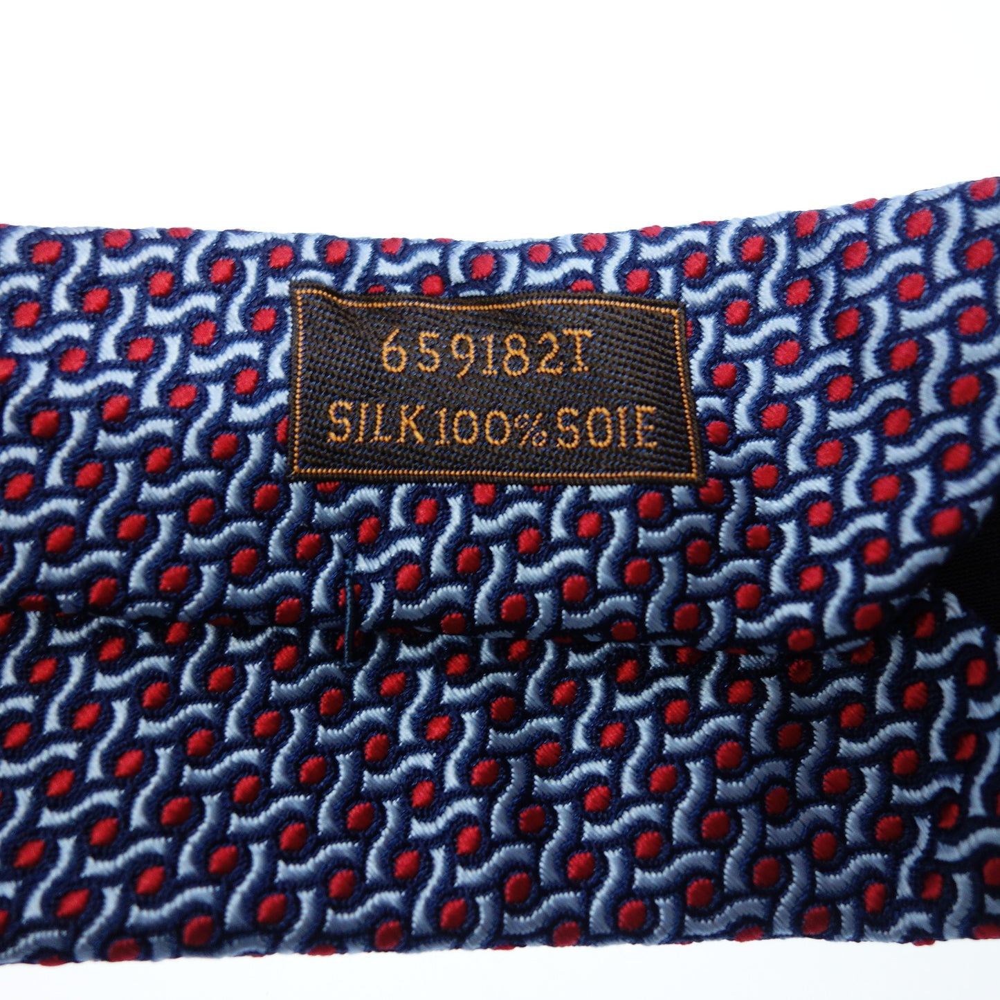 エルメス ネクタイ レッド×ネイビー 総柄 メンズ HERMES【AFI15】【中古】