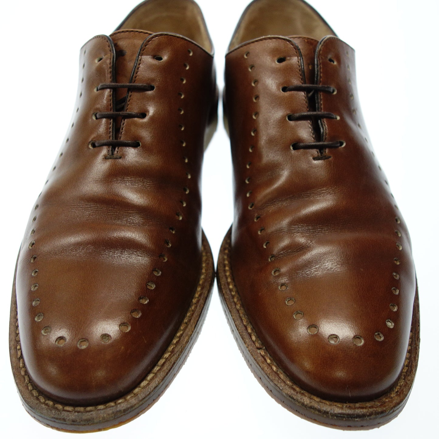 タニノクリスチー レザーシューズ ホールカット メンズ 5.5 茶 Tanino Criscici【AFC51】【中古】