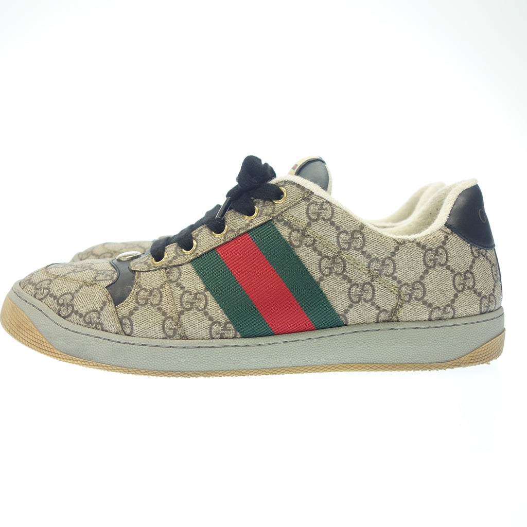 美品◆グッチ スニーカー スクリーナー レザー メンズ ブラウン系 サイズ9 GUCCI【AFD1】