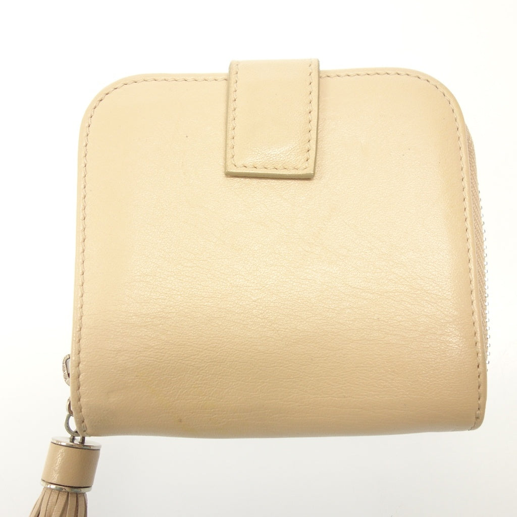 中古◆サルヴァトーフェラガモ 財布 タッセル ラウンドファスナー ピンクベージュ レザー Salvatore Ferragamo【AFI8】