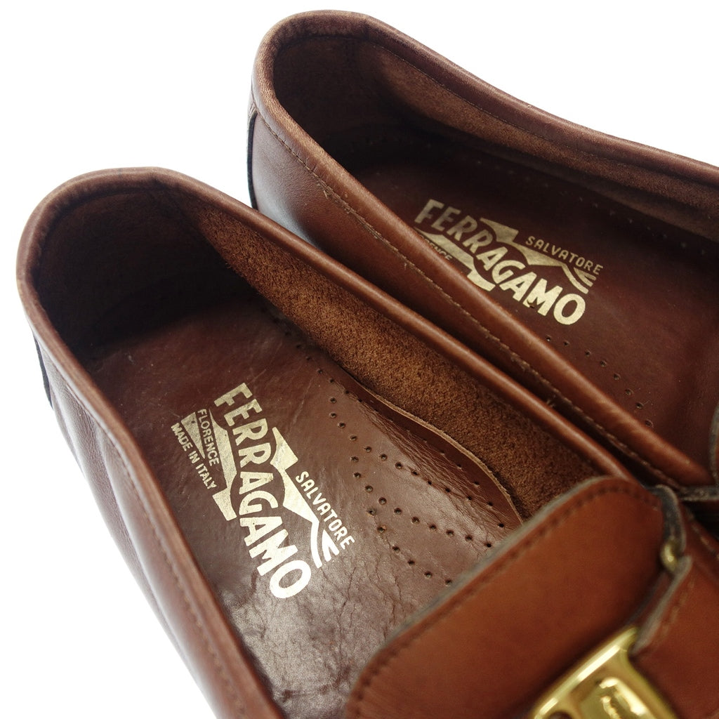 中古◆サルバトーレフェラガモ レザーシューズ ローファー ベルト 茶系 メンズ サイズ8.5 Salvatore Ferragamo【AFC48】
