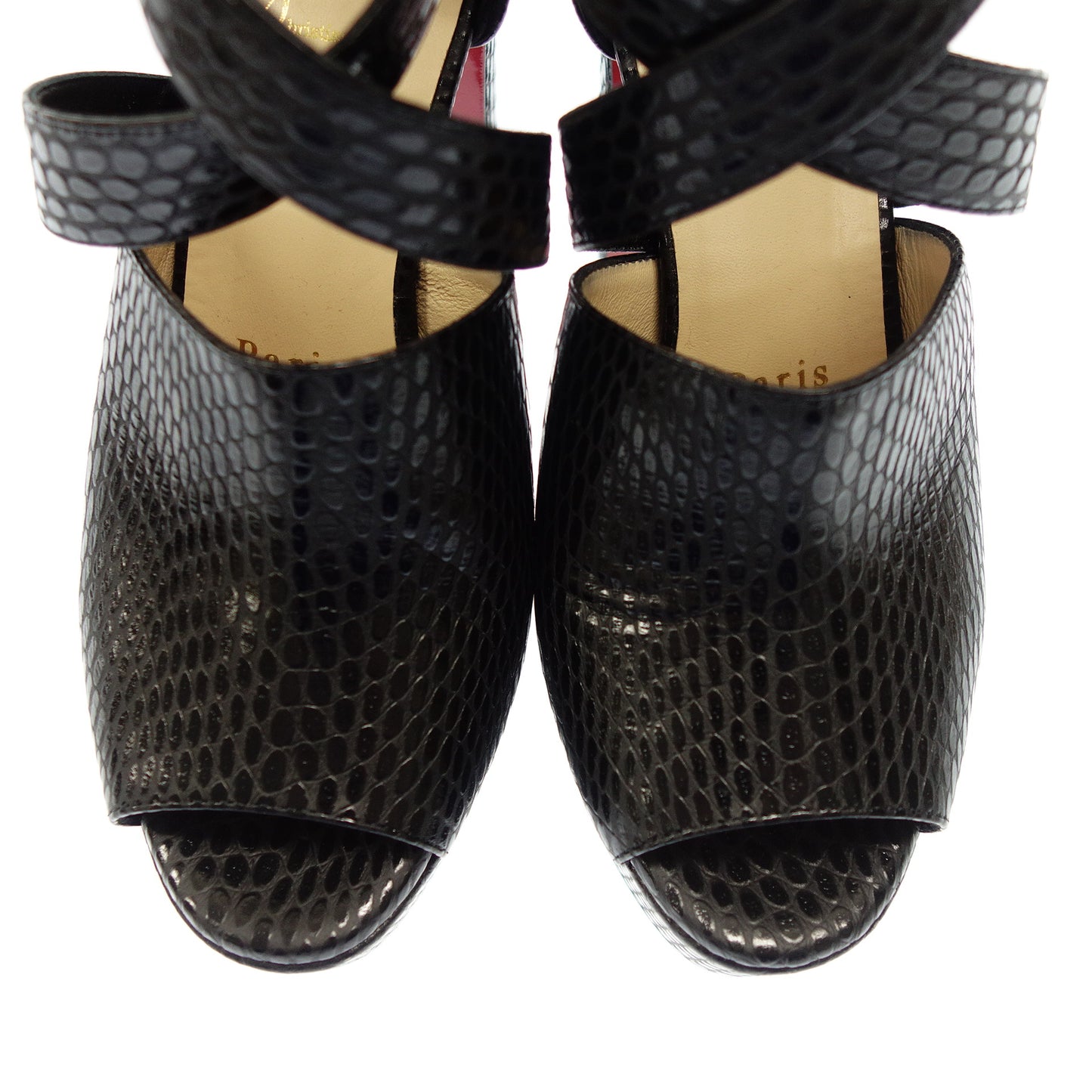 美品◆クリスチャンルブタン レザーサンダル 型押し レディース ブラック サイズ34.5 Christian Louboutin【AFD4】